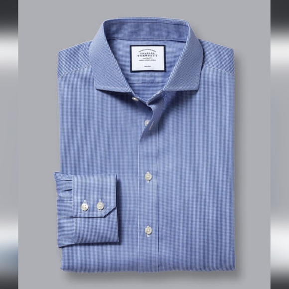 Charles Tyrwhitt Other - Charles Tyrwhitt spread collar non iron extra slim fit blue puppytooth shirt